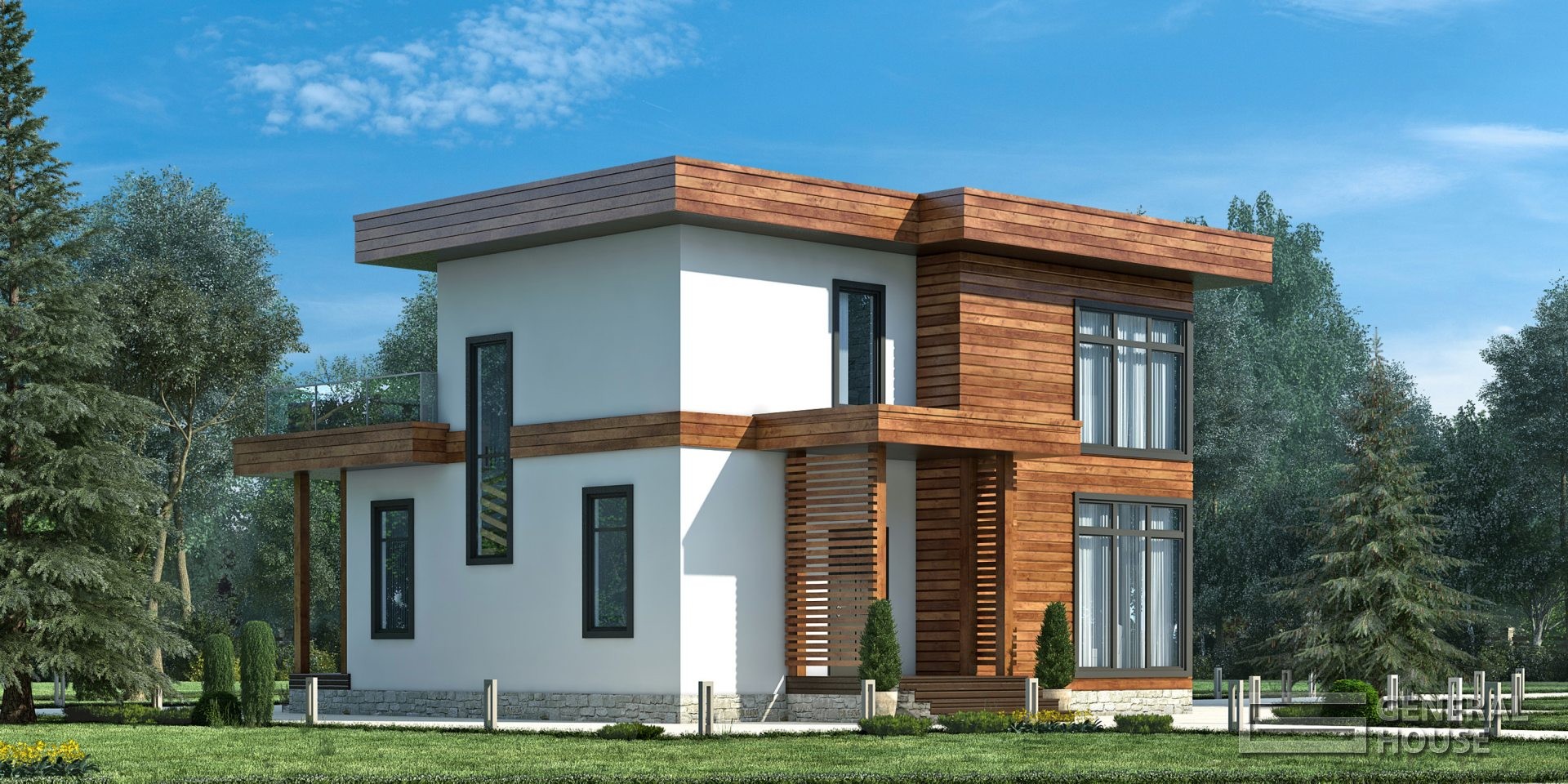 Дом из CLT панелей Открытые двери 181 — фасад 2